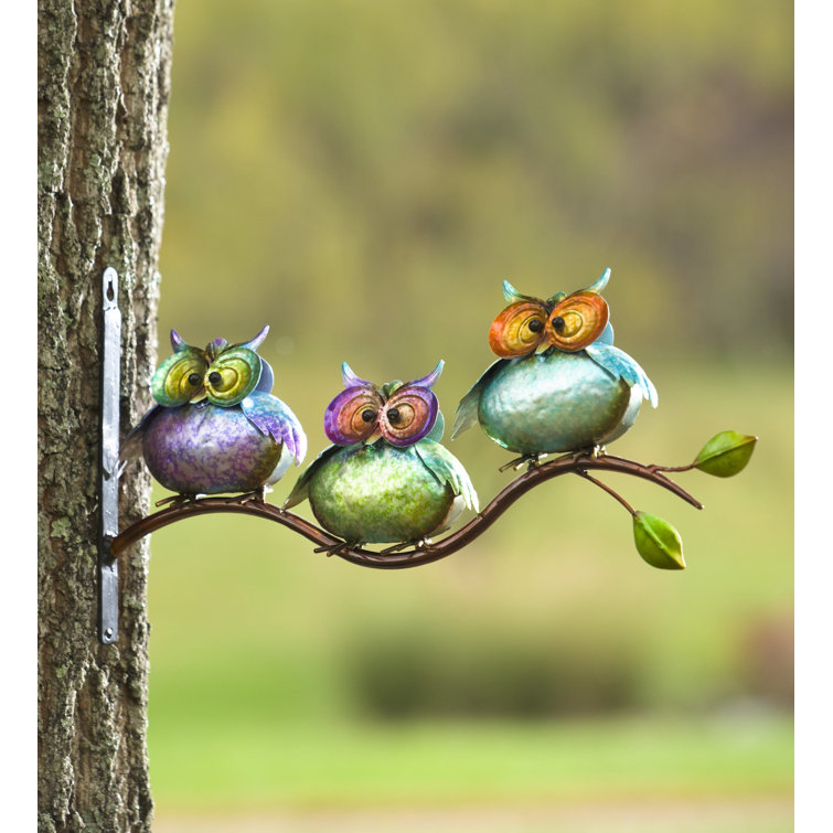 Plow & Hearth 3 Metal Owls on Branch Wall Decor & Reviews Wayfair